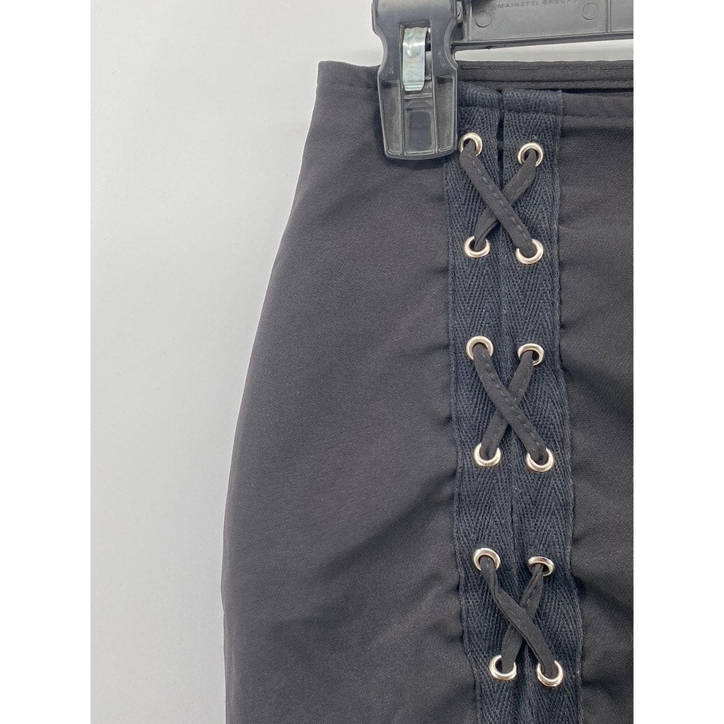REBELLIOUS FASHION Women's Black Lace-Up Corset Mini Skirt SZ 6