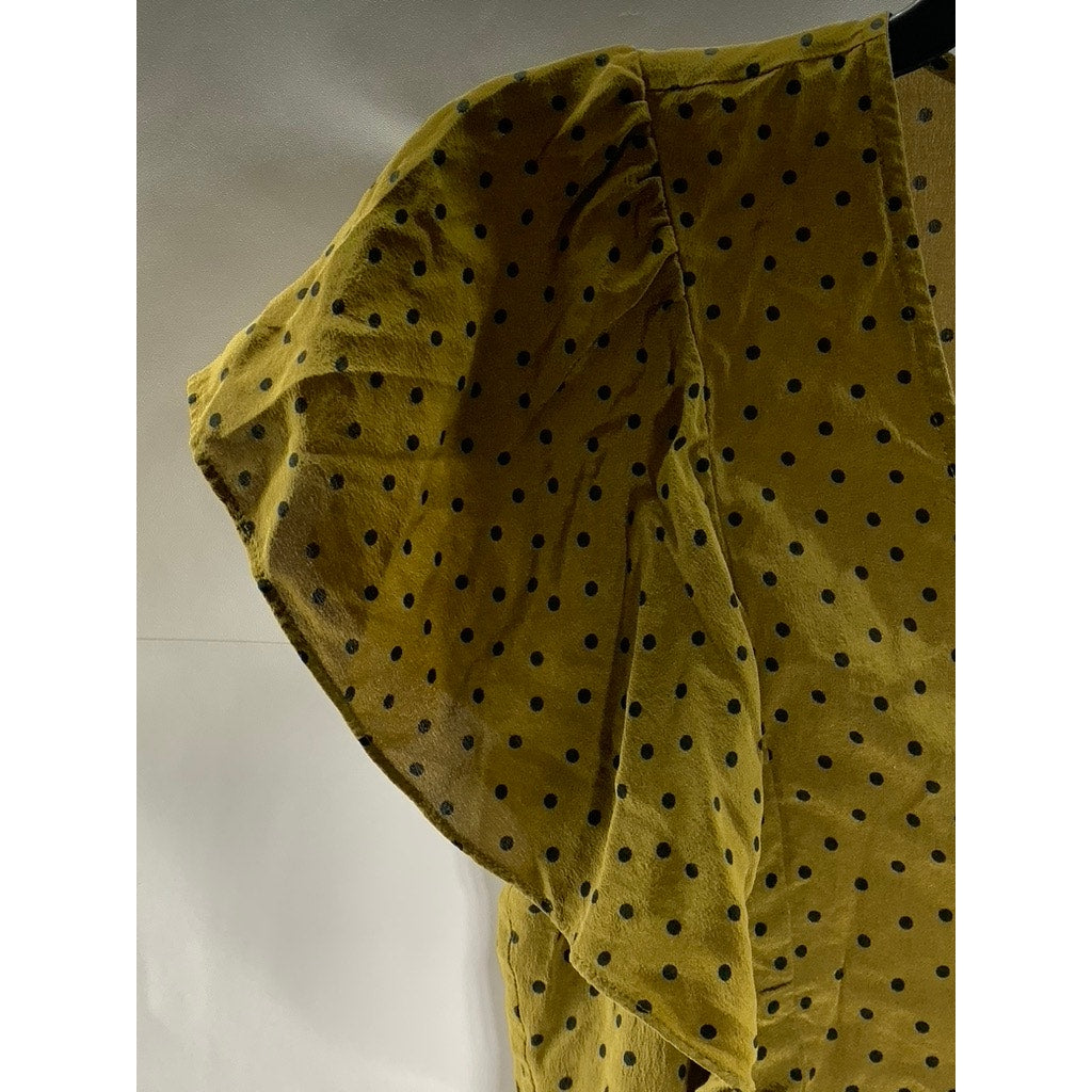 MADEWELL Women's Dark Green Polka Dot Silk Carmelina Flutter-Sleeve Top SZ 0