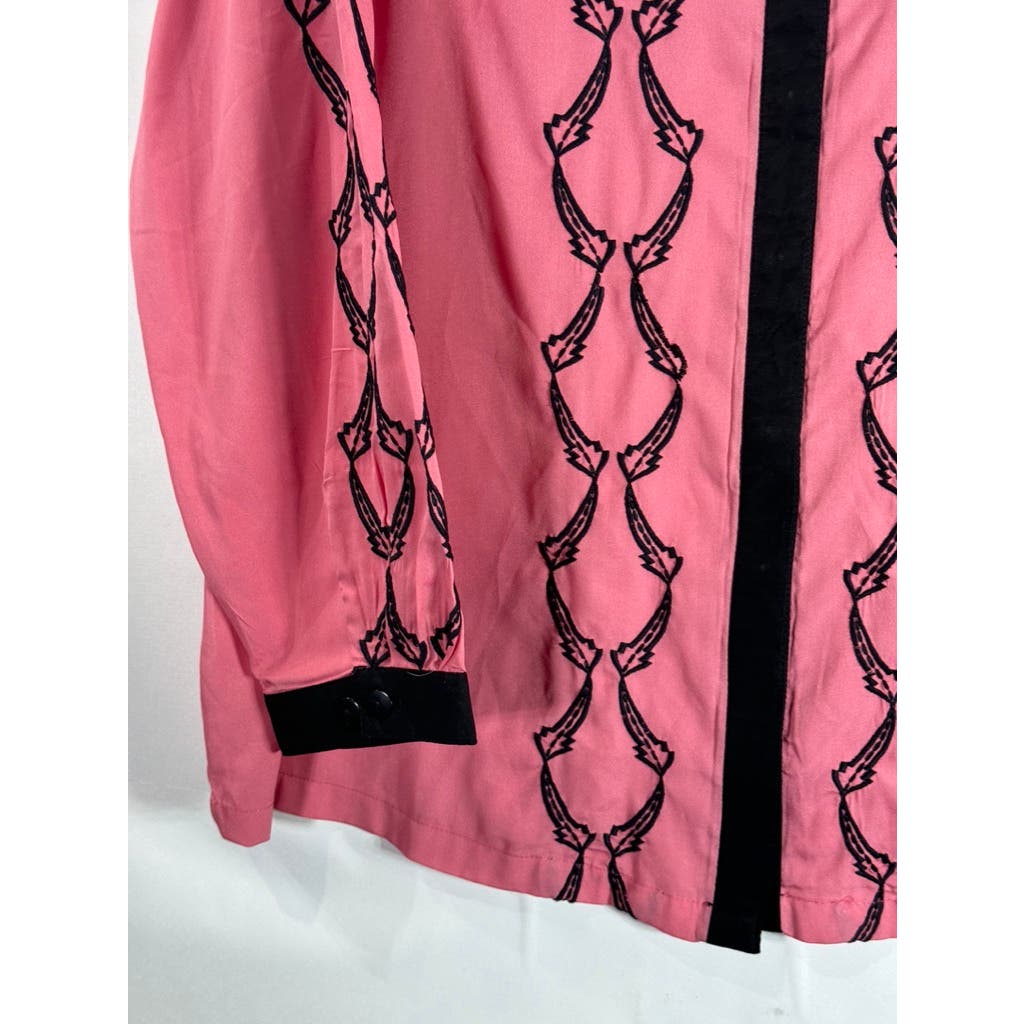 ULLA POPKEN Women's Plus Size Pink/Black Chain Print Relaxed Fit Top SZ 16/18