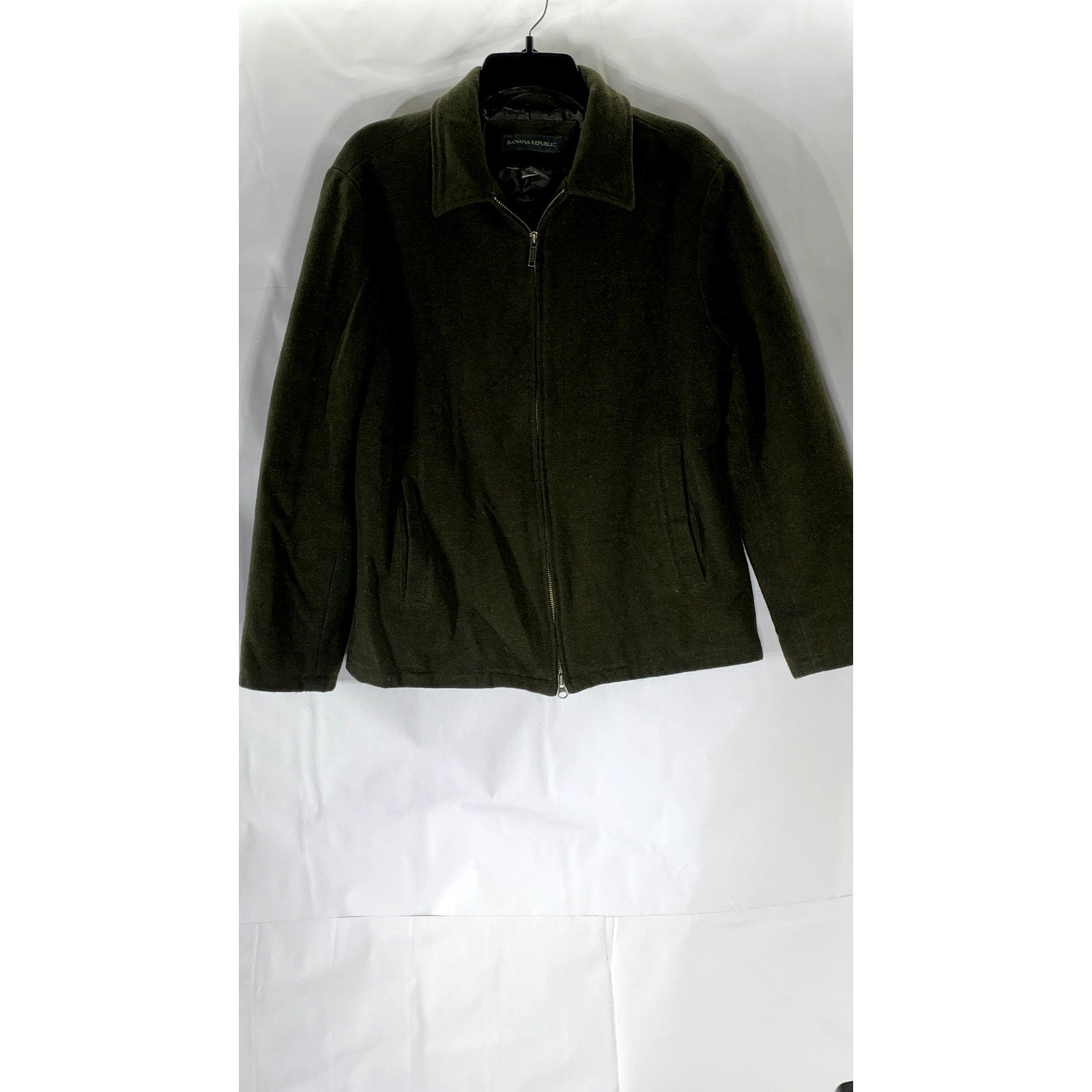 BANANA REPUBLIC Men's Olive Green Stand Collar Zip-Up Virgin Wool Jacket SZ S