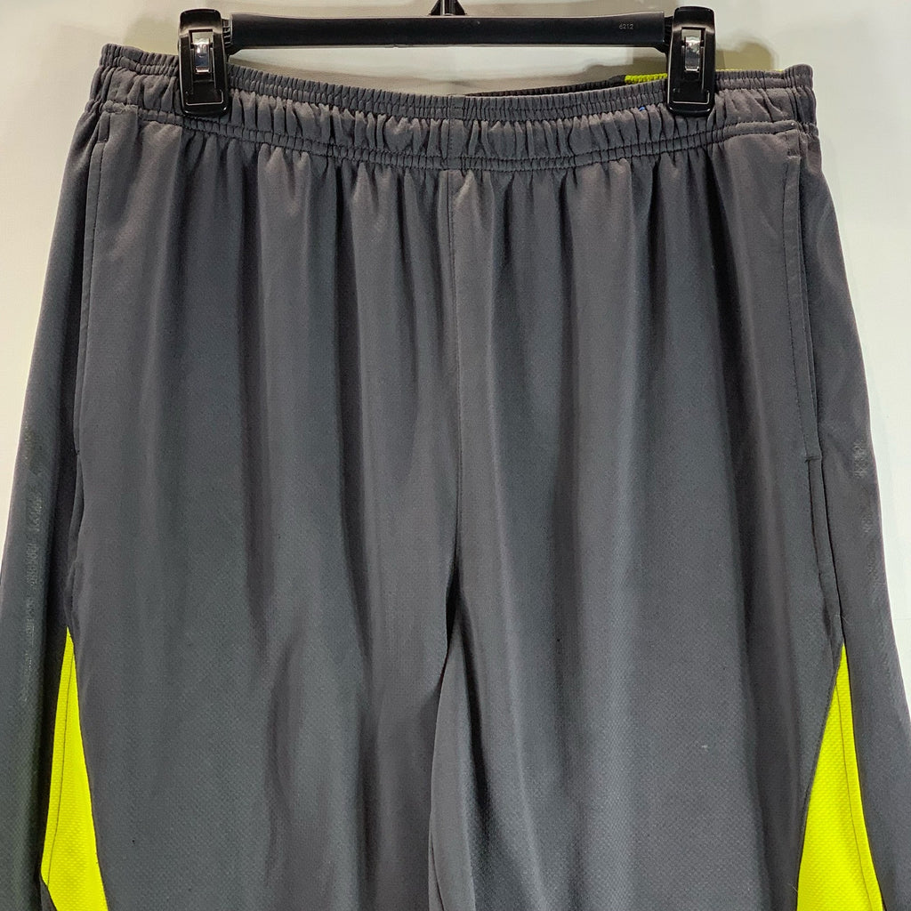 REEBOK Men's Gray/Yellow Elastic Drawstring Waist Pull-On Active Shorts SZ L