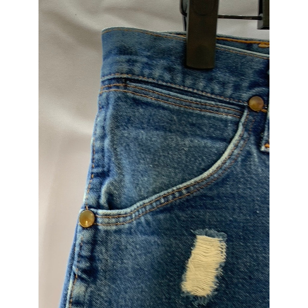 WRANGLER Women's Blue Regular-Fit Distressed Five-Pocket Denim Shorts SZ 31