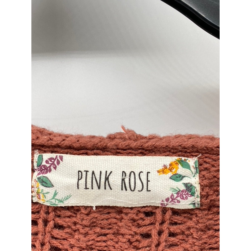 PINK ROSE Women's Rust Knit Open-Front Hooded Long Sleeve Duster SZ S
