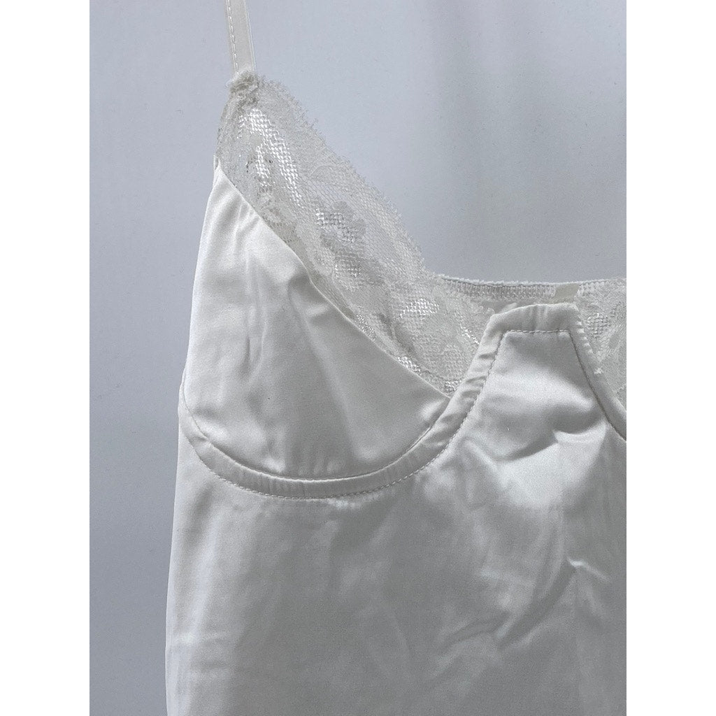 UNBRANDED Women's White Silk Lace-Trim Cutout Back Mini Night Gown SZ M