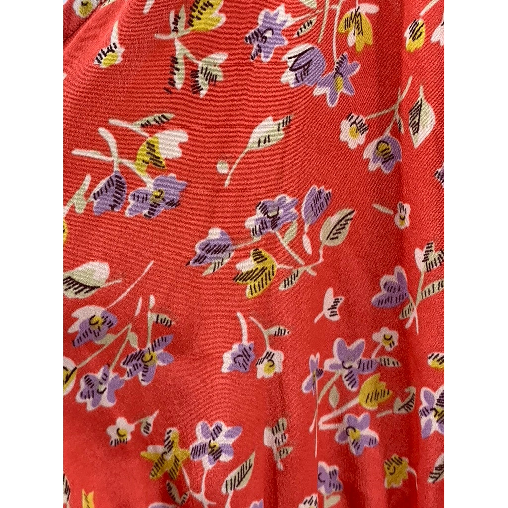 AMERICAN EAGLE OUTFITTERS Women's Orange Floral V-Neck Tie-Waist Dress SZ 2