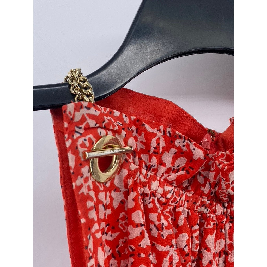 DEREK LAM 10 CROSBY Women's Orange Floral Layered Sleeveless Halter Dress SZ 0