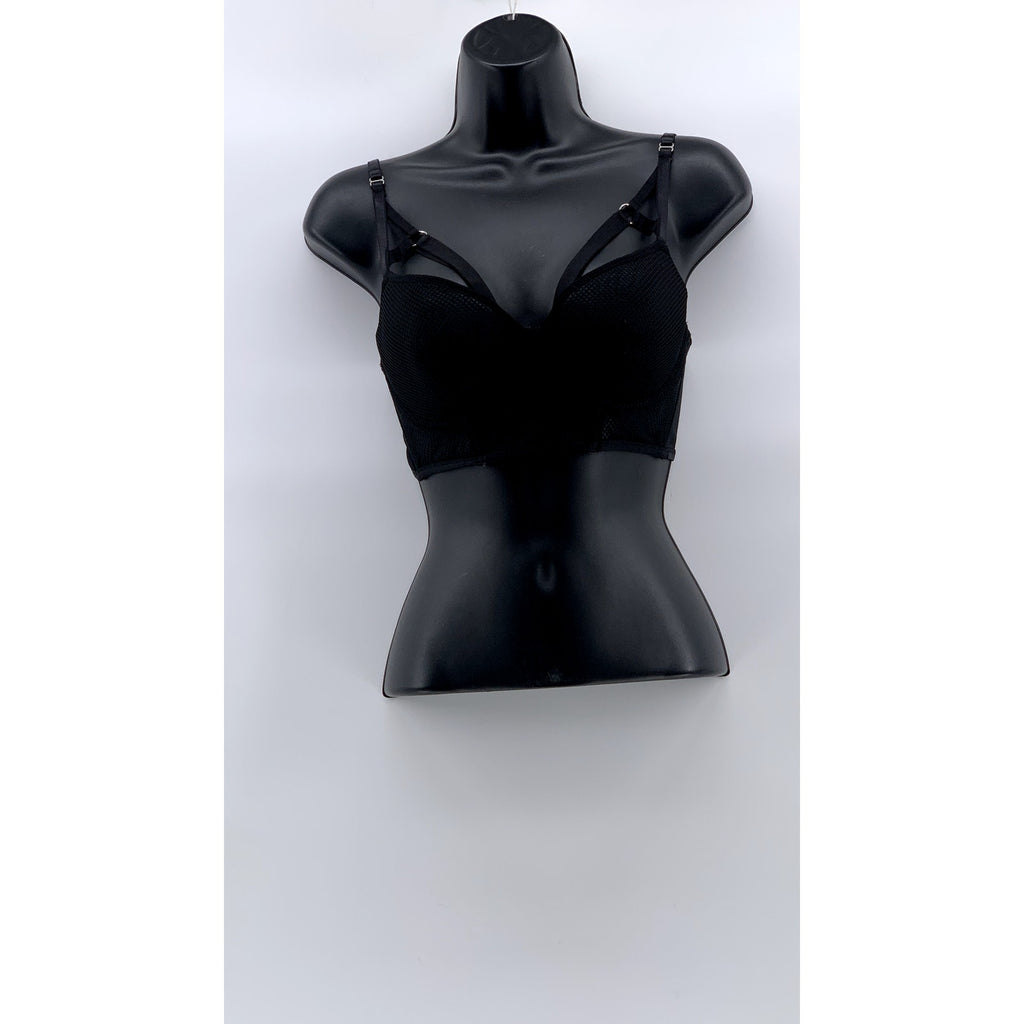 HUNKEMOLLER Women's Black Mesh Strappy Padded Underwire Bra SZ 32D