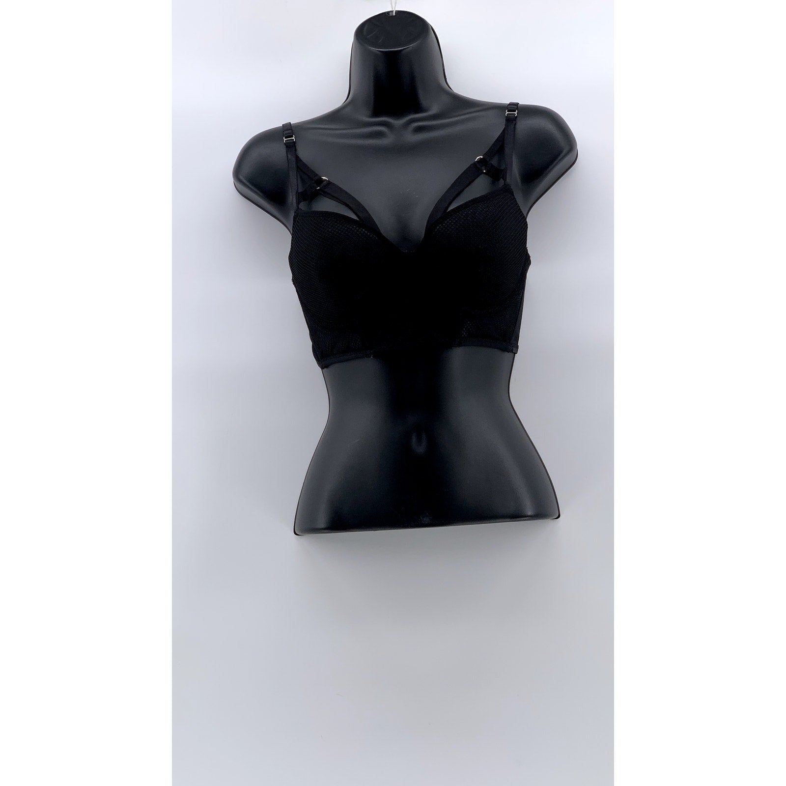 HUNKEMOLLER Women's Black Mesh Strappy Padded Underwire Bra SZ 32D
