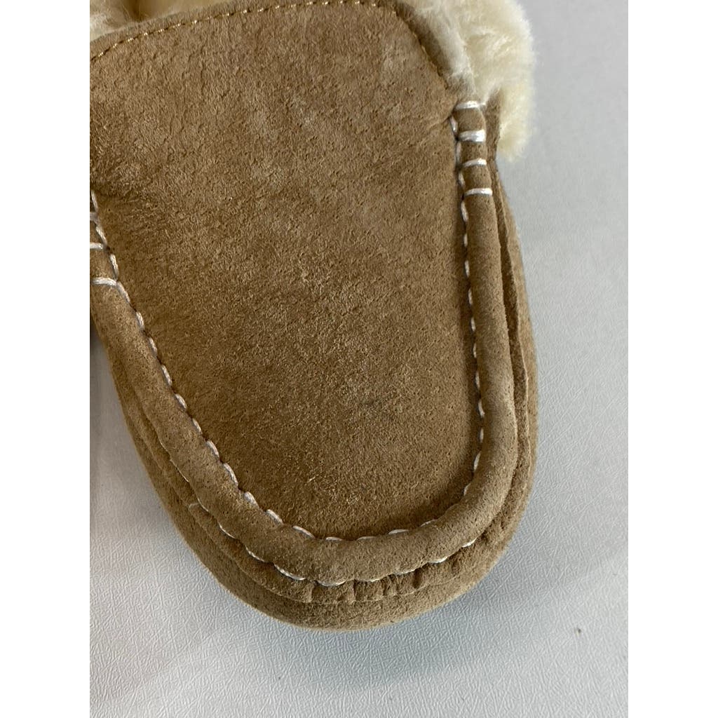 LAMO Women's Tan Suede Faux-Fur Aussie Moc-Toe Cirrus Memory Foam Slipper SZ 7