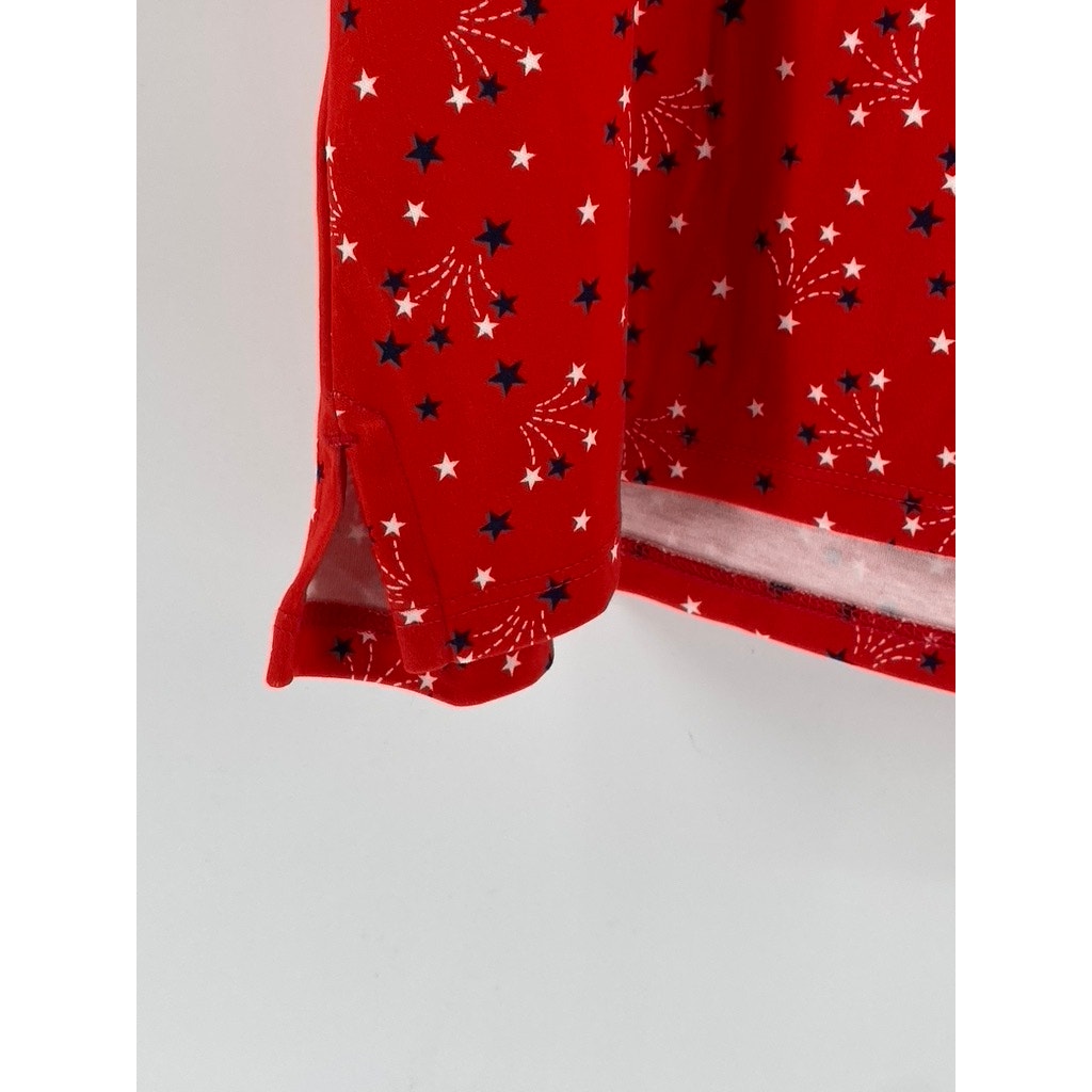 LANDS' END Women's Plus Red Printed Short Sleeve Polo Top SZ 1X