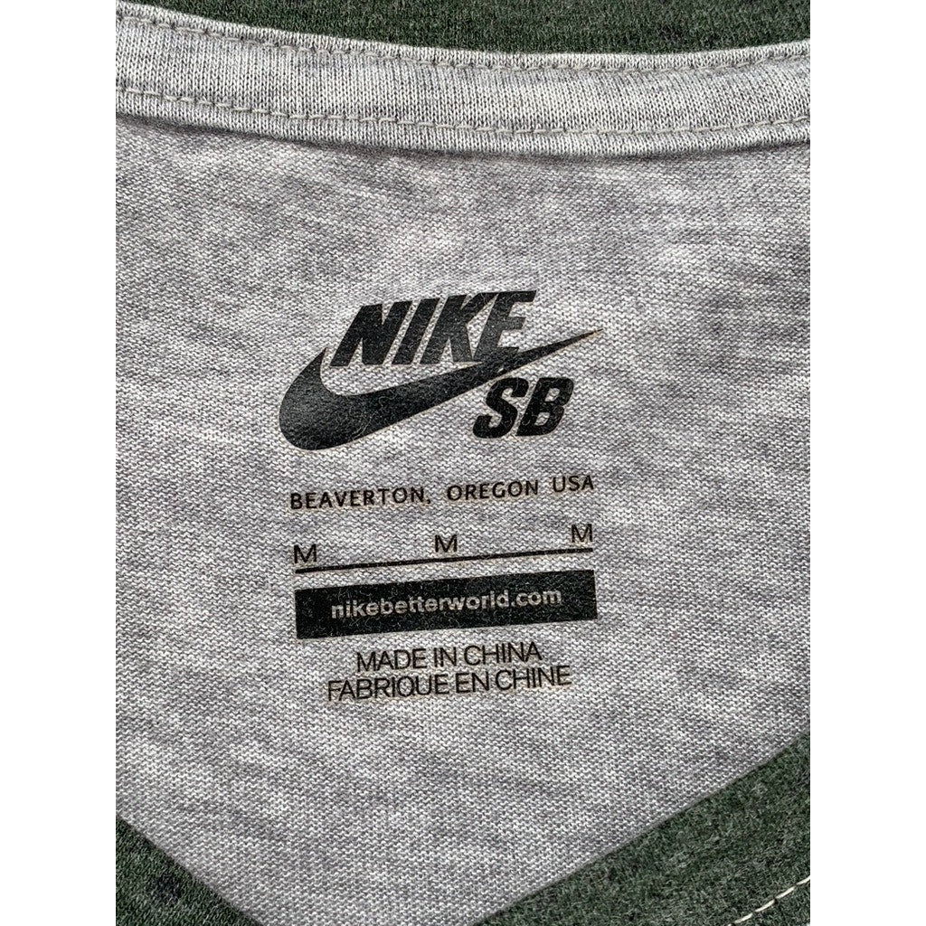 NIKE SB Men's Green- Heather Gray Colorblock Long Sleeve Henley T-Shirt SZ M