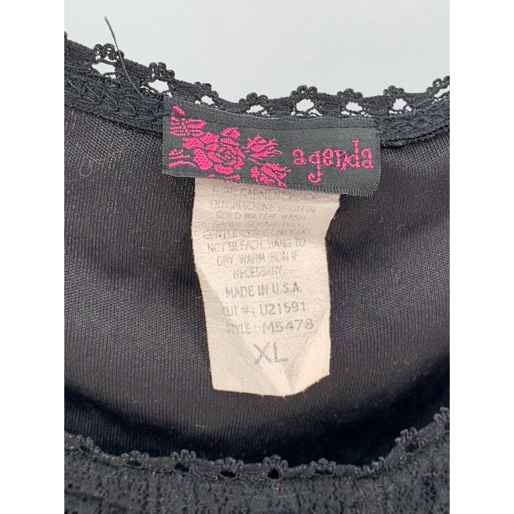 AGENDA Women's Black Lace-Trim Short Sleeve Top SZ XL