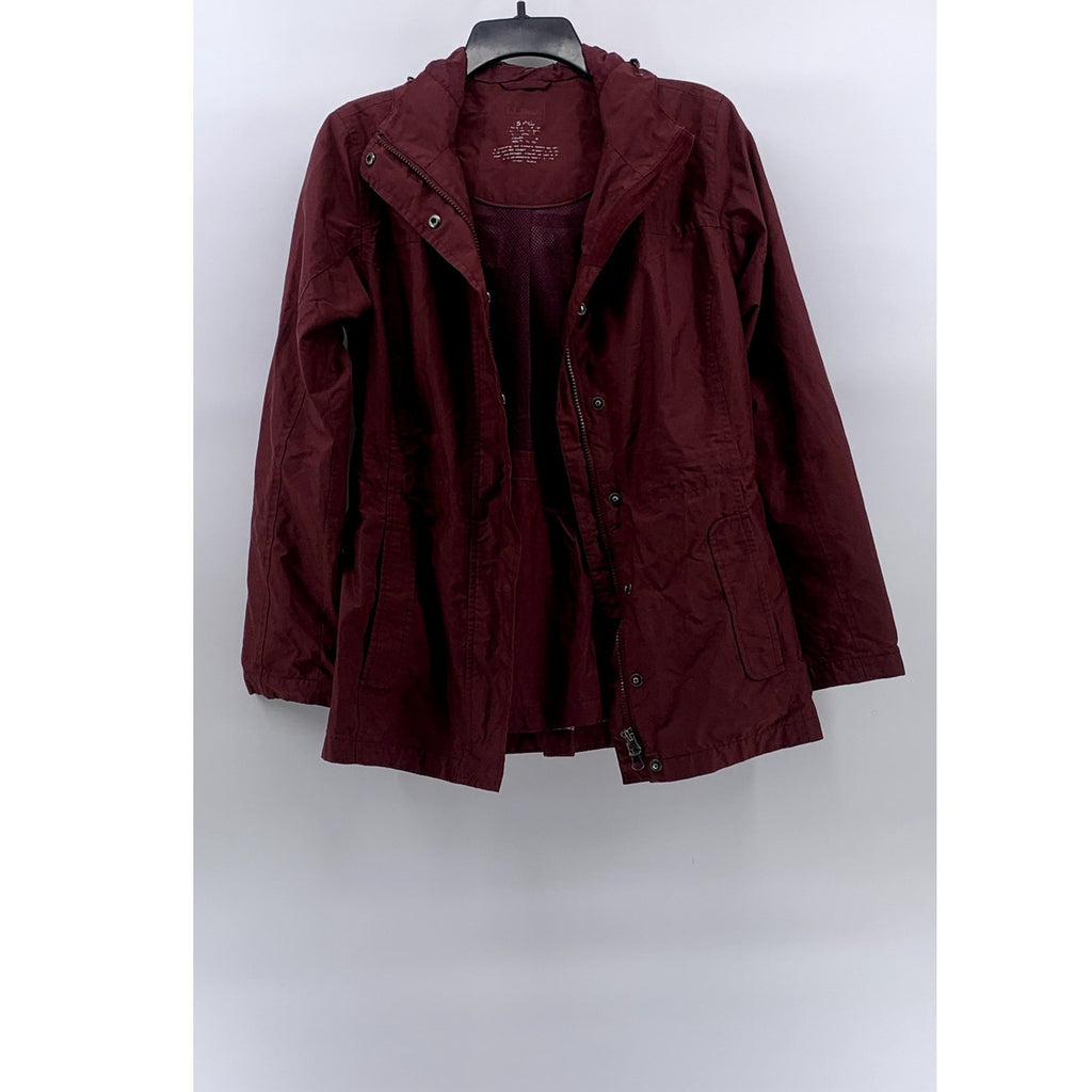 L.L. BEAN Women's Burgundy Regular-Fit Snap-Button Zip-Up Hooded Coat SZ XS