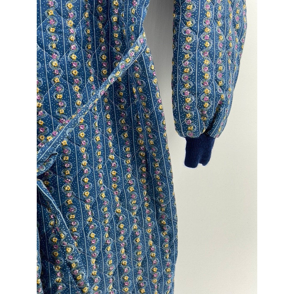 LILLIAN LOROW Women's Blue 1970's Liberty Floral Quilted Belted Jumpsuit SZ S