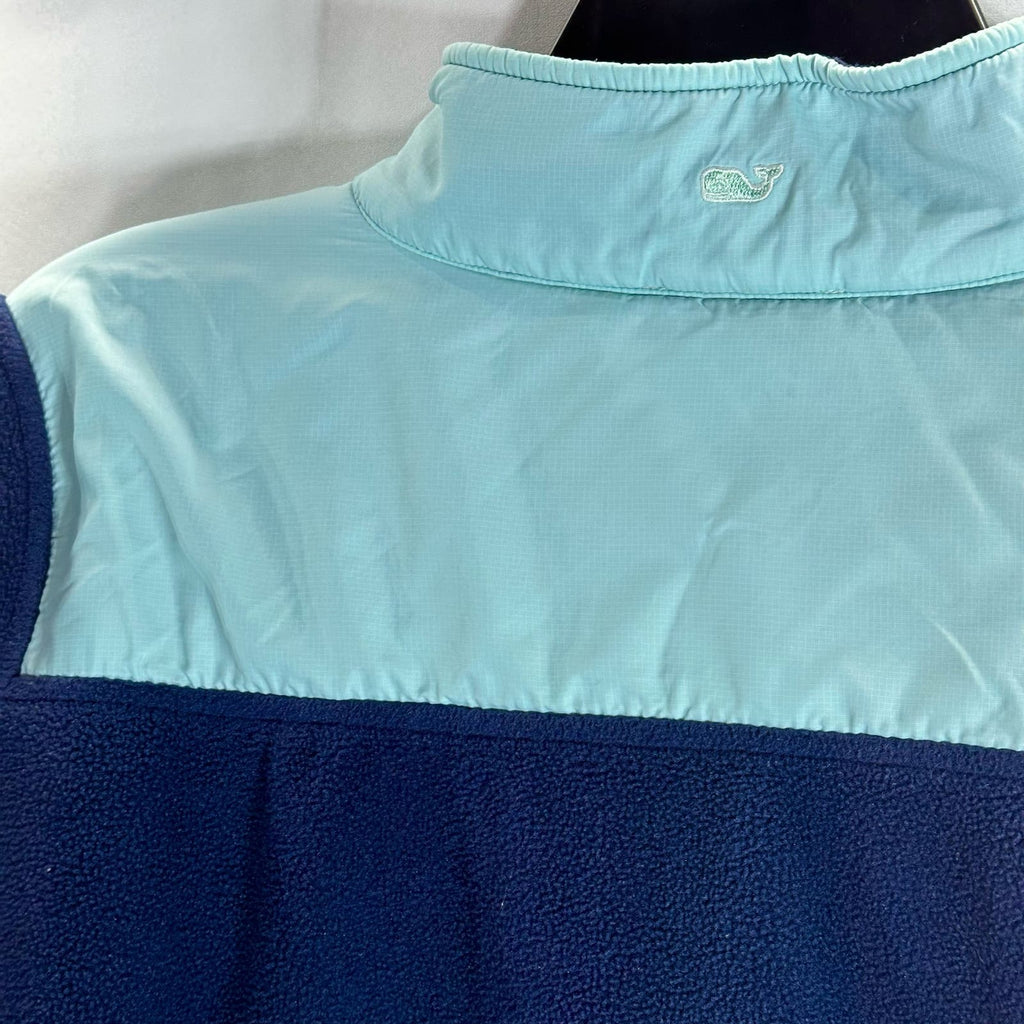 VINEYARD VINES Women's Navy/Aqua Fleece Quarter-Zip Pull-Over Sweatshirt SZ S
