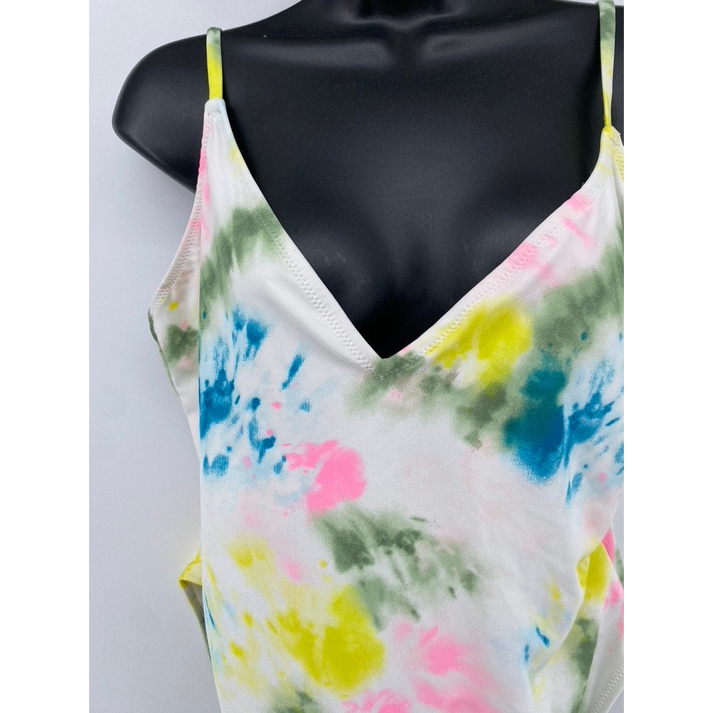 OLD NAVY Women's White-Multi Tie-Dye V-Neck One-Piece Swimsuit SZ XL