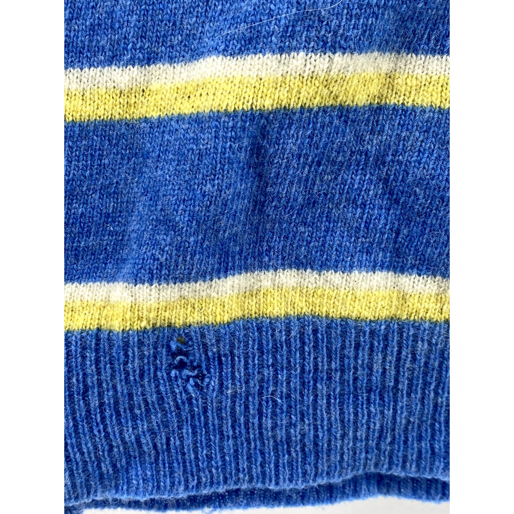 UNBRANDED Women's Blue-Yellow Striped Knit Long Sleeve Crewneck Sweater SZ S