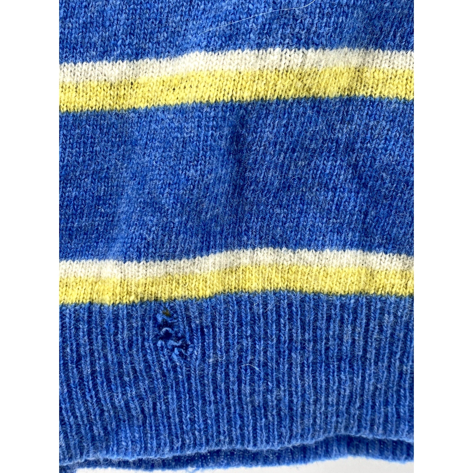 UNBRANDED Women's Blue-Yellow Striped Knit Long Sleeve Crewneck Sweater SZ S