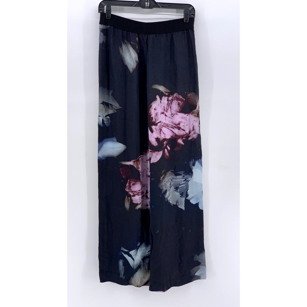 FUZZI Women's Black Floral Suede Stripe Wide-Leg Pants SZ 42(US/M)