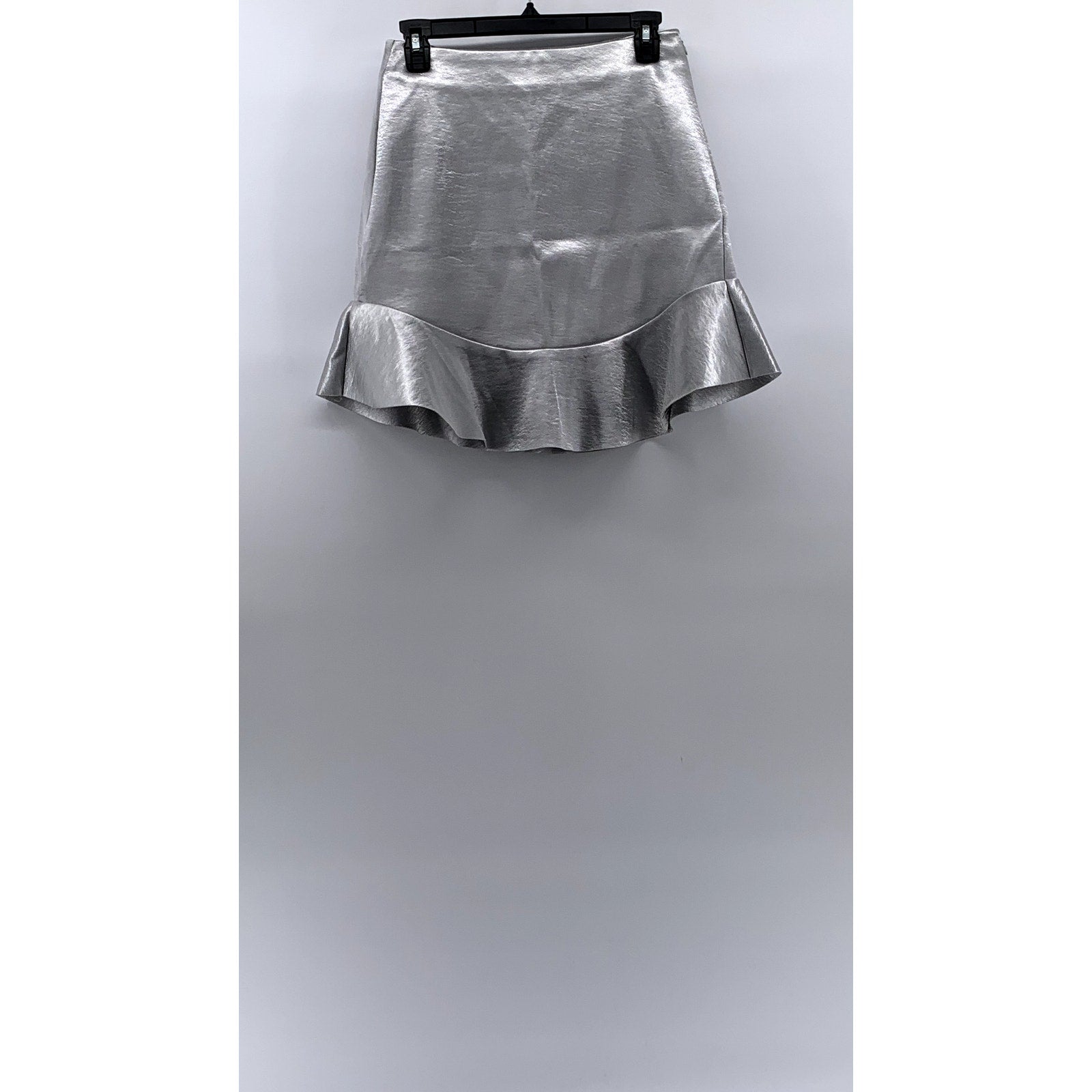 H&M Women's Silver Metallic Ruffle-Hem Mini Skirt SZ 6