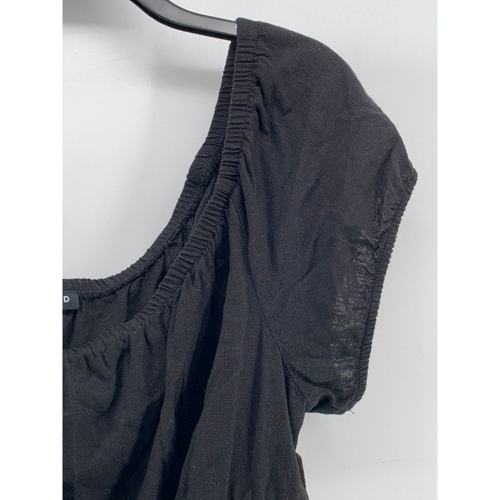 TORRID Women's Black Plus Linen Blend Off-The-Shoulder Smocked Crop Top SZ 1