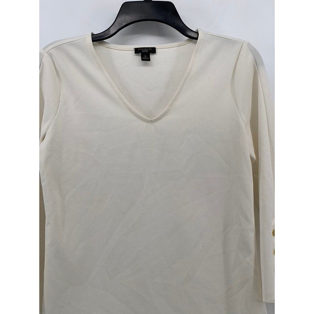 ANN TAYLOR FACTORY Women's Off-White Petite V-Neck Top SZ XSP
