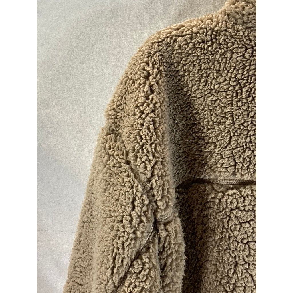 ABERCROMBIE & FITCH Women's Tan/Navy Faux Sherpa Quarter-Zip Sweater SZ S