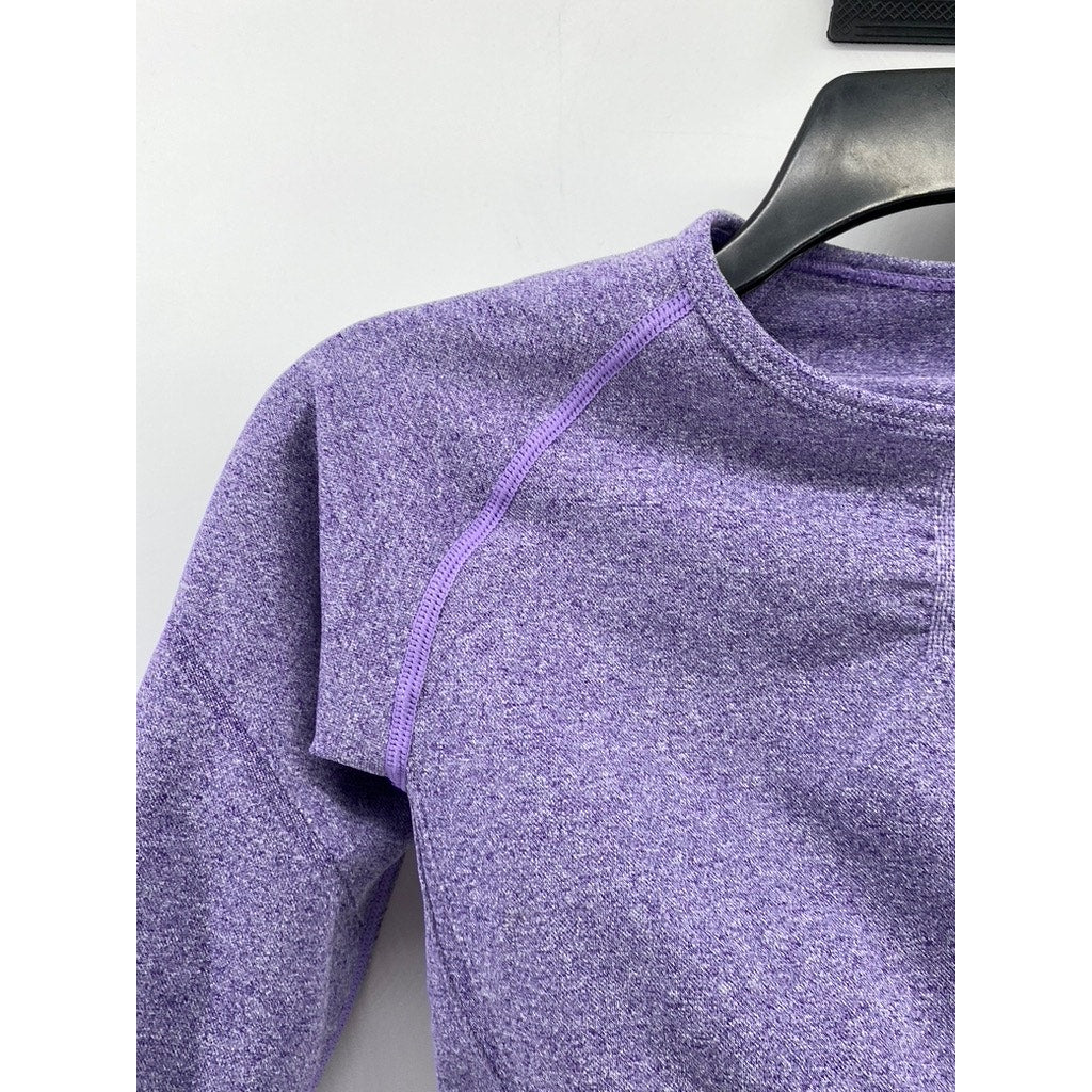 UNRANDED Women's Purple Seamless Crewneck Long Sleeve Thumbhole Cropped Top SZXS