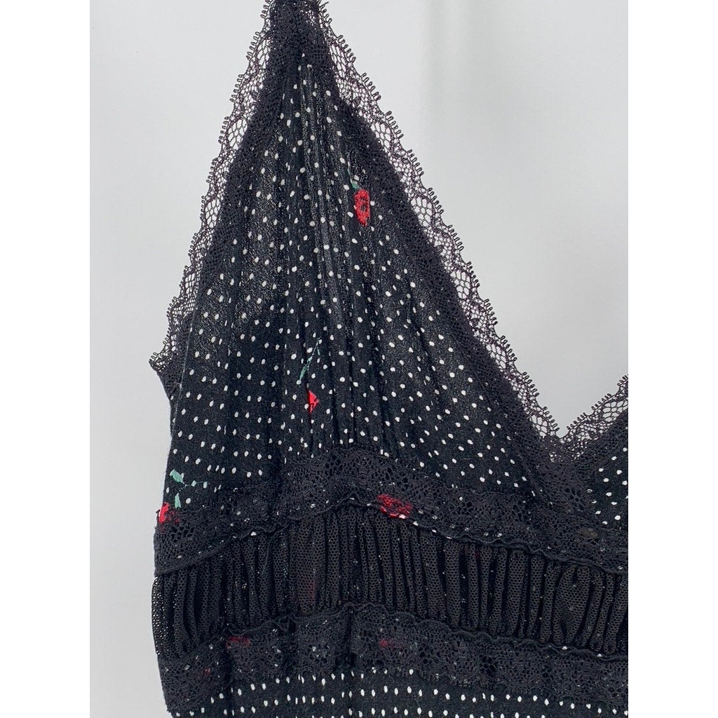 URBAN OUTFITTERS Women's Black-White Rose Print V-Neck Maxi Dress SZ 0