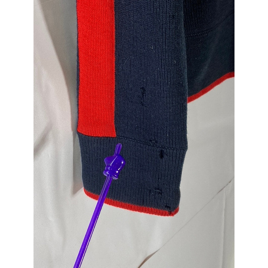 NIKE Men's Vintage Navy/Red Textured Wool Blend Stand-Collar Zip-Up Sweater SZ S