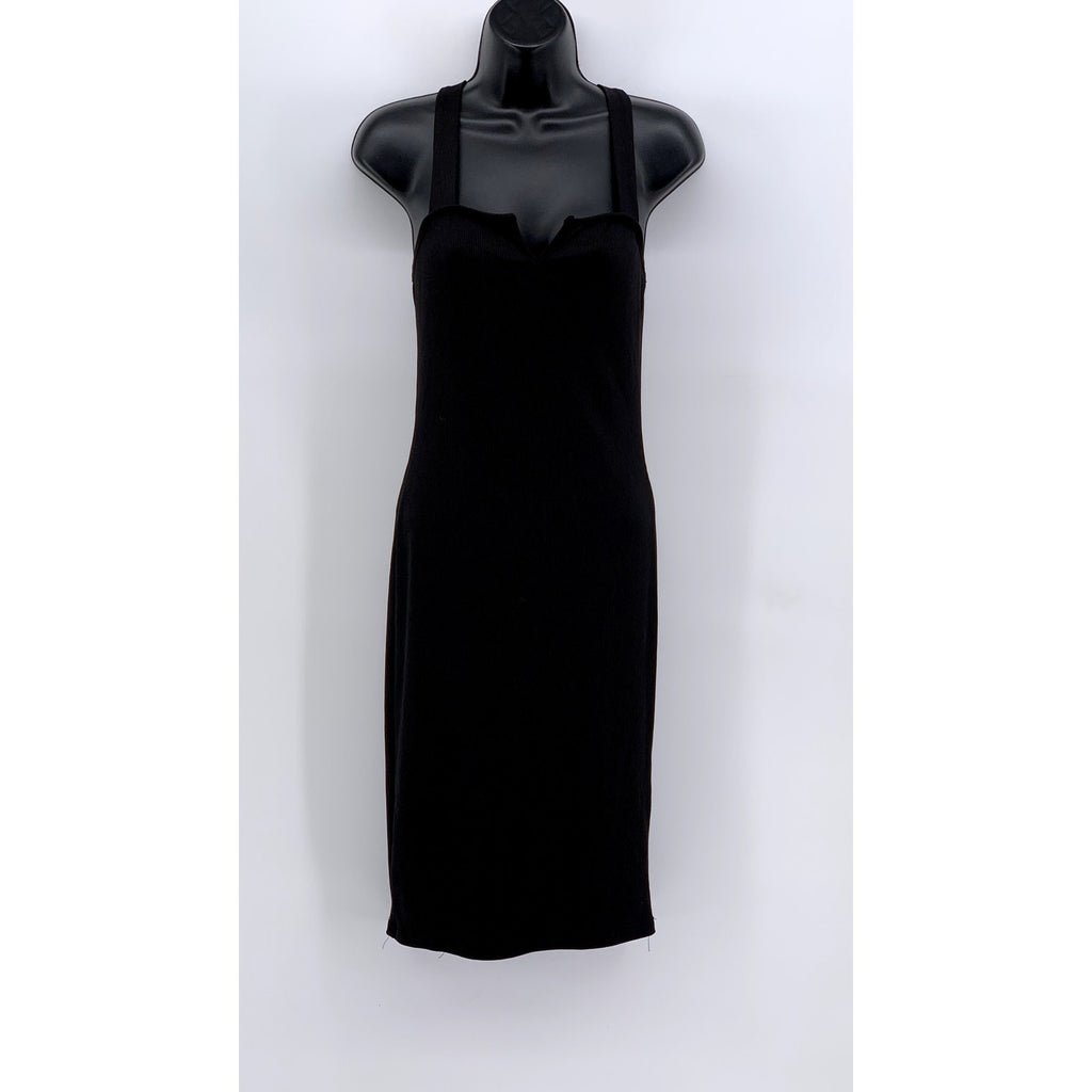 UNBRANDED Women's Black Split-Neck Ribbed Maxi Bodycon Dress SZ S