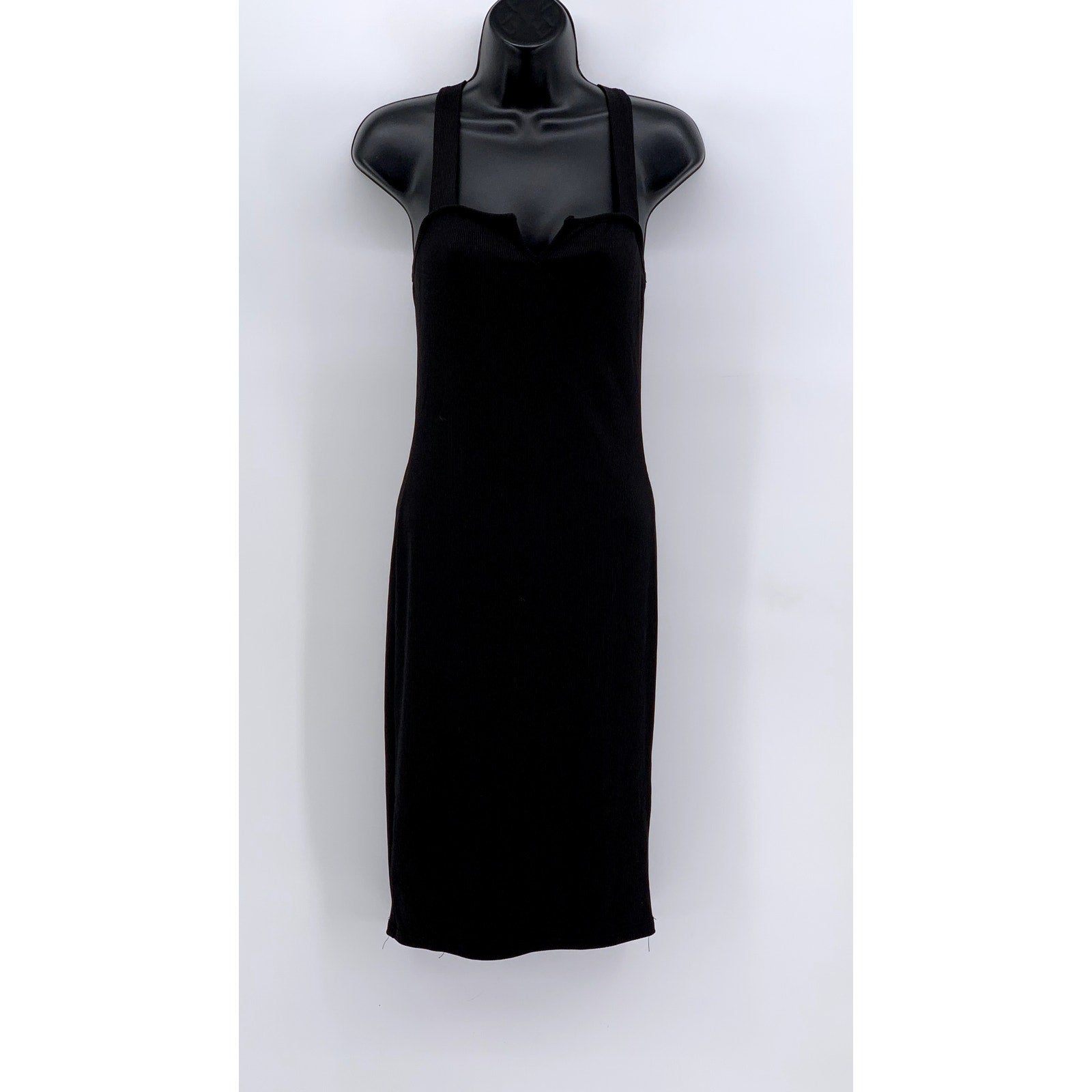 UNBRANDED Women's Black Split-Neck Ribbed Maxi Bodycon Dress SZ S