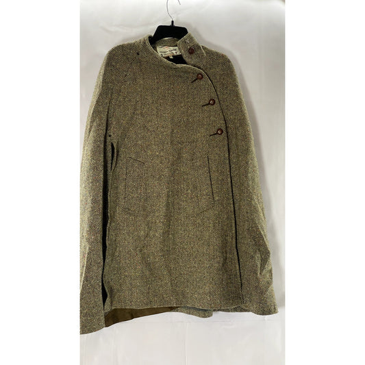 MORIARTY TEXTILES Women's Brown Tweed Wool Asymmetrical Belted Poncho Coat SZ M