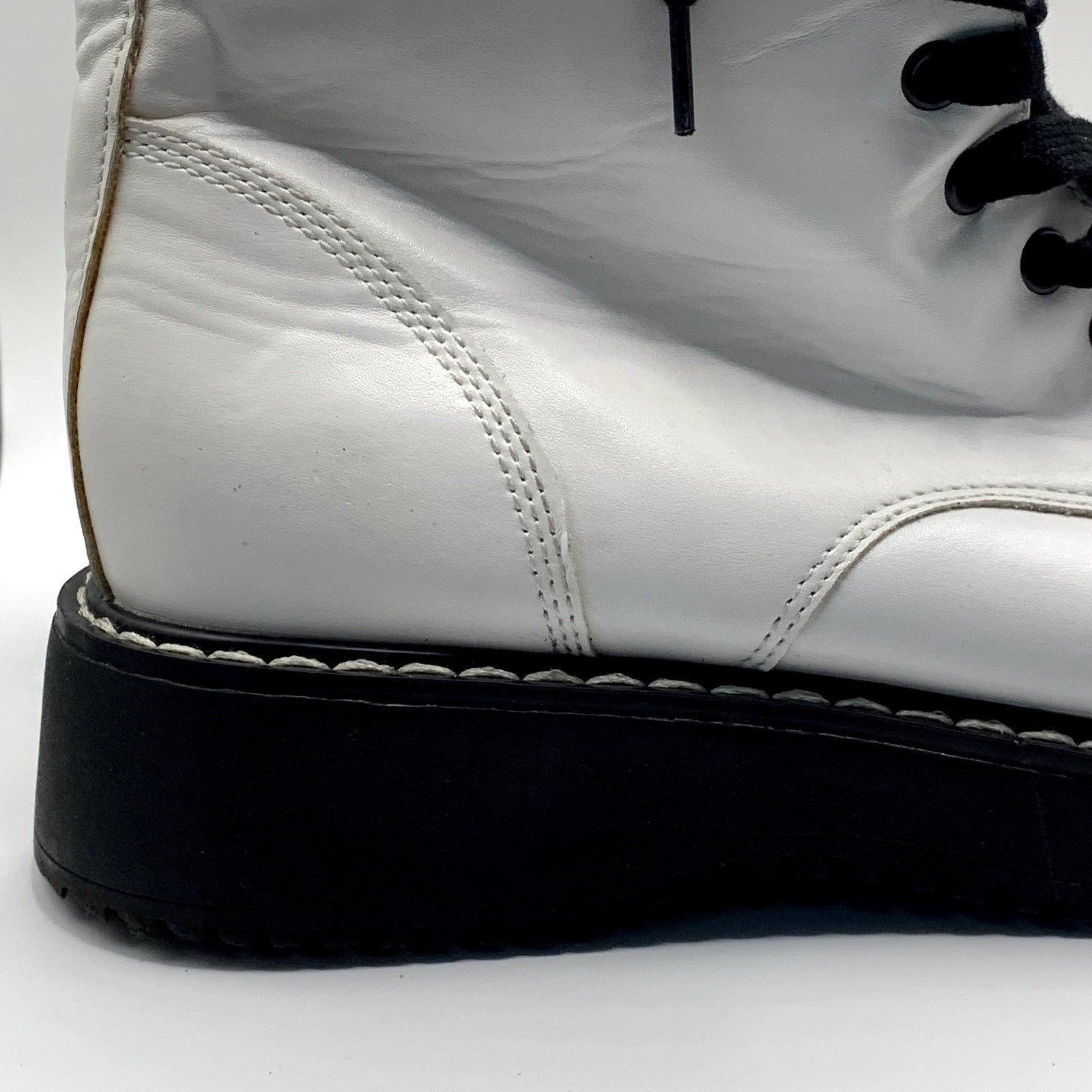 MADDEN GIRL Women's White Kurtt Faux-Leather Side-Zip Lace-Up Combat Boots SZ7.5