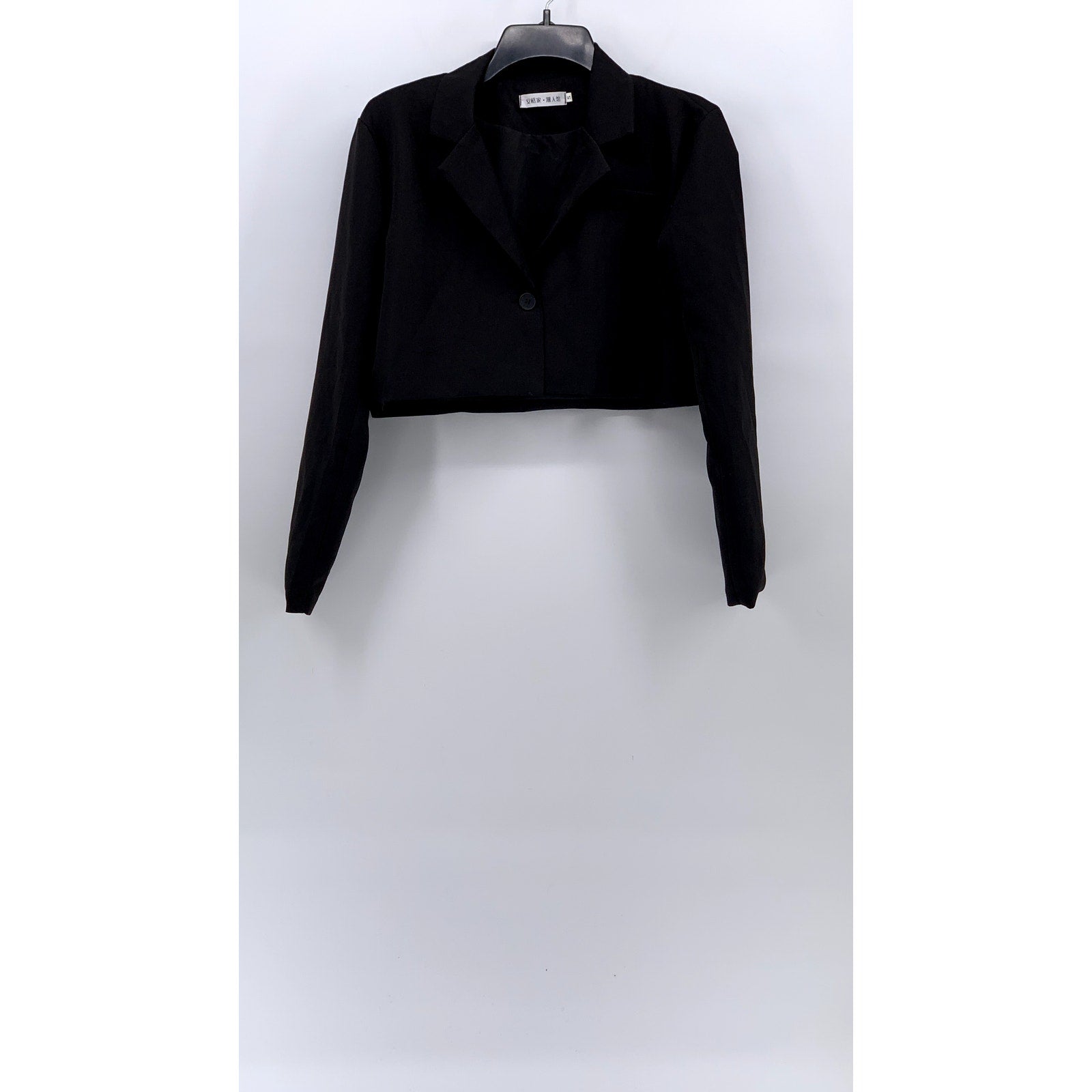 Women's Black Solid Single-Button Notch Collar Long Sleeve Cropped Blazer SZ S