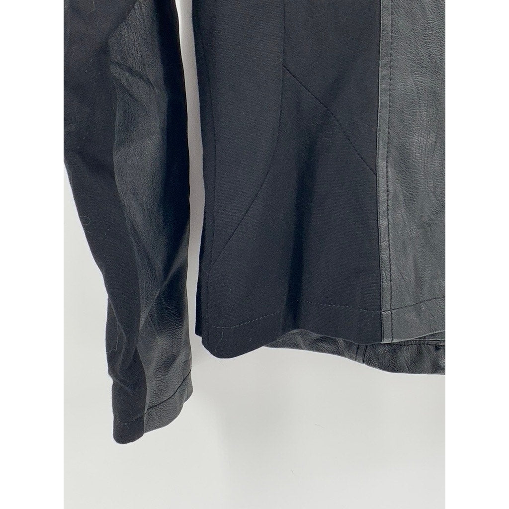 WS2 COLLECTION Women's Black Faux-Leather Zip-Up Long Sleeve Jacket SZ M