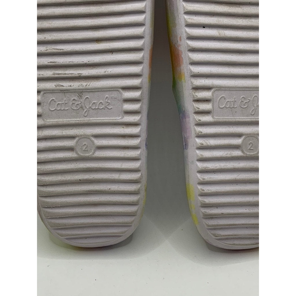 CAT & JACK Girls' White-Multi Tie Dye Slides SZ 2