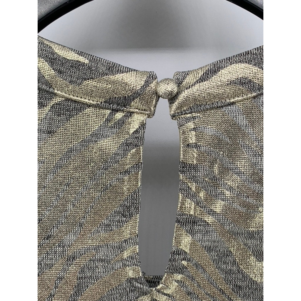 INC INTERNATIONAL CONCEPTS Women's Gray-Gold Metallic Animal Print Top SZ L