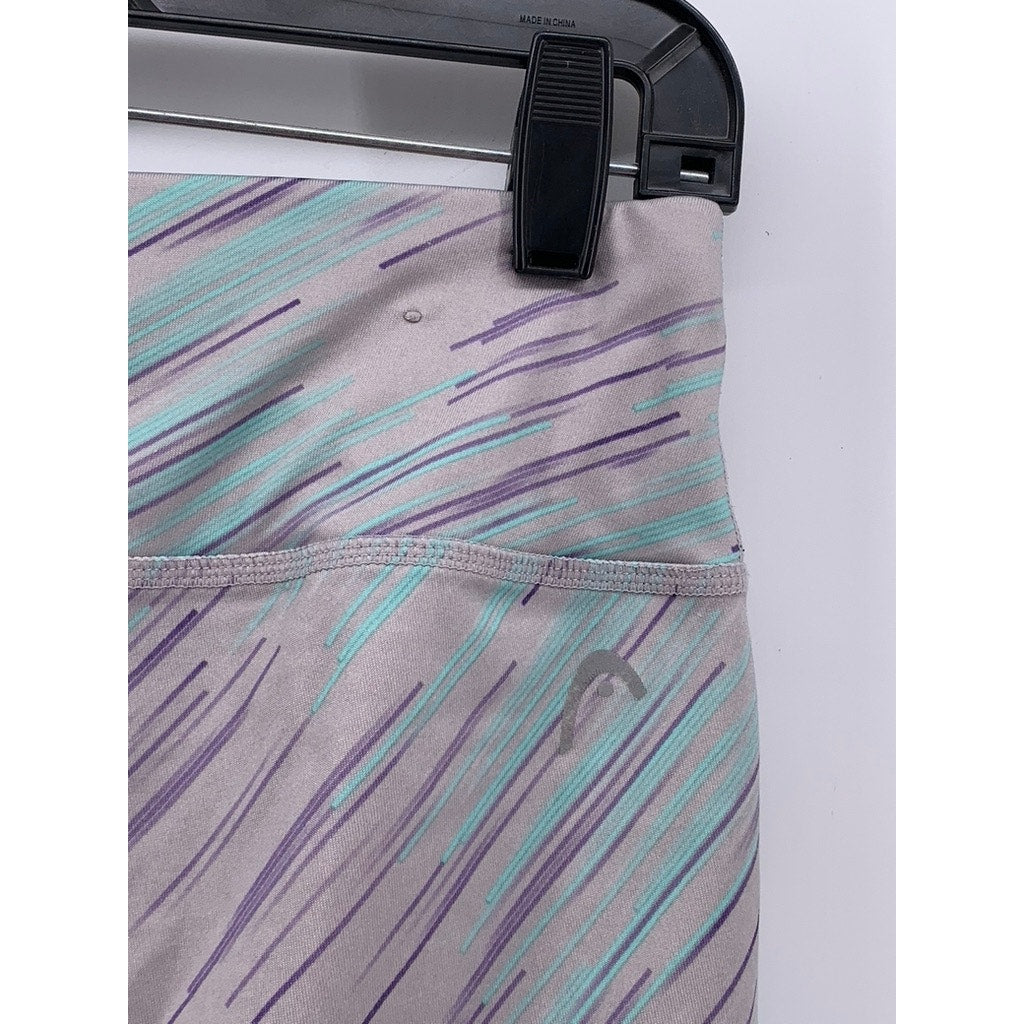 HEAD Women's Gray-Purple Printed Capri Leggings SZ S