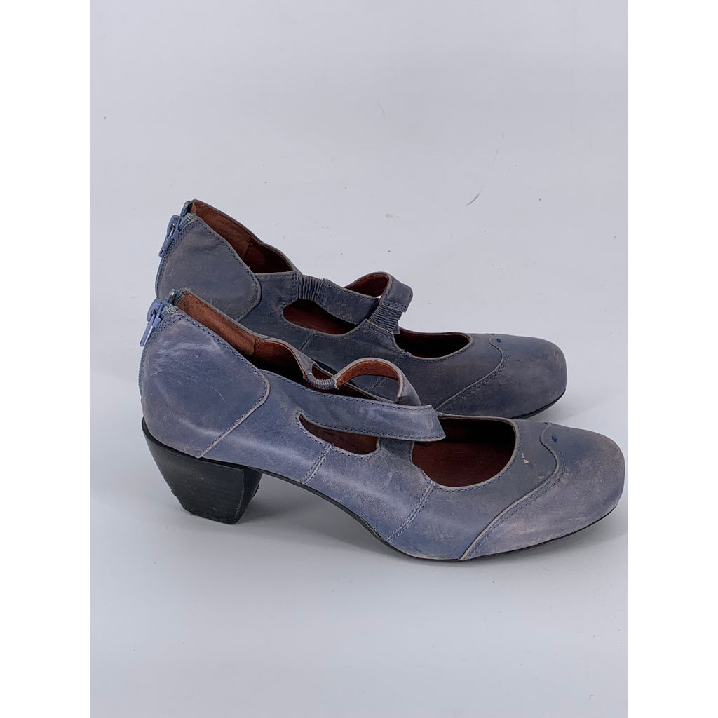 SACHELLE Women's Purple Leather Round-Toe Back Zipper Heeled Mary Jane Shoes SZ8