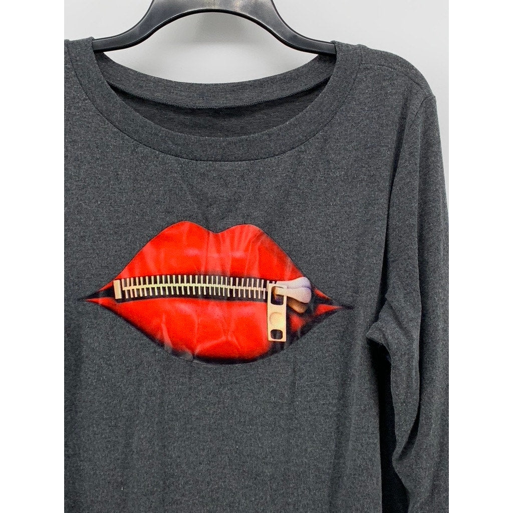 UNBRANDED Women's Charcoal Graphic Long Sleeve Sweatshirt SZ M
