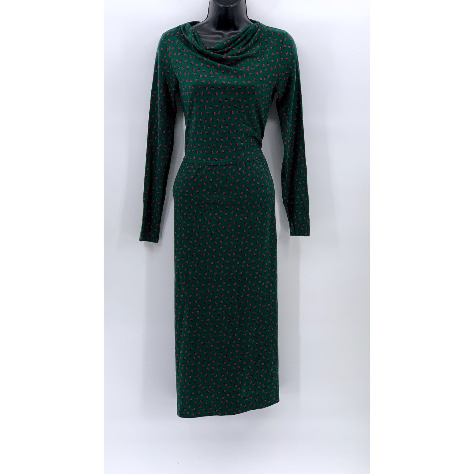 LORD + TAYLOR Women's Vintage Dark Green Floral Print Cowl-Neck Maxi Dress SZ 6