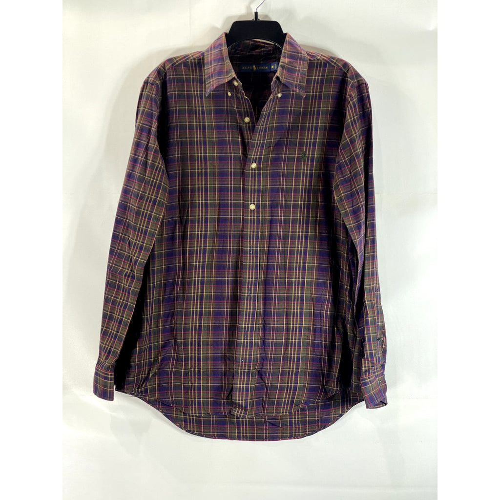 RALPH LAUREN Men's Purple/Green Plaid Button-Up Long Sleeve Shirt SZ M