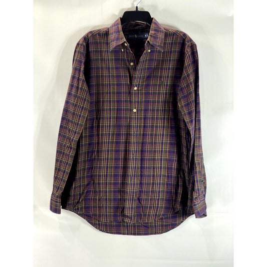 RALPH LAUREN Men's Purple/Green Plaid Button-Up Long Sleeve Shirt SZ M