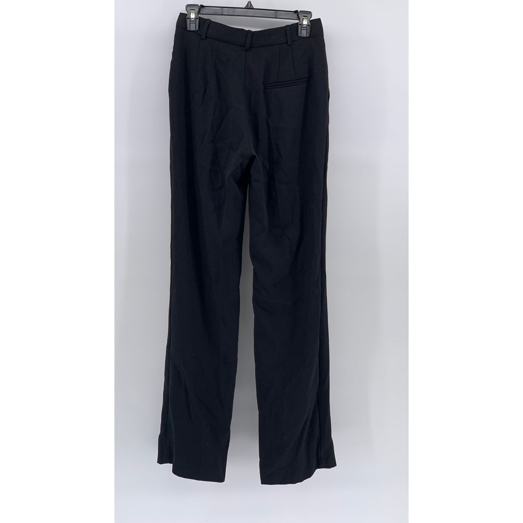 ZARA Women's Black Solid Straight-Leg High-Rise Flat Front Pants SZ S