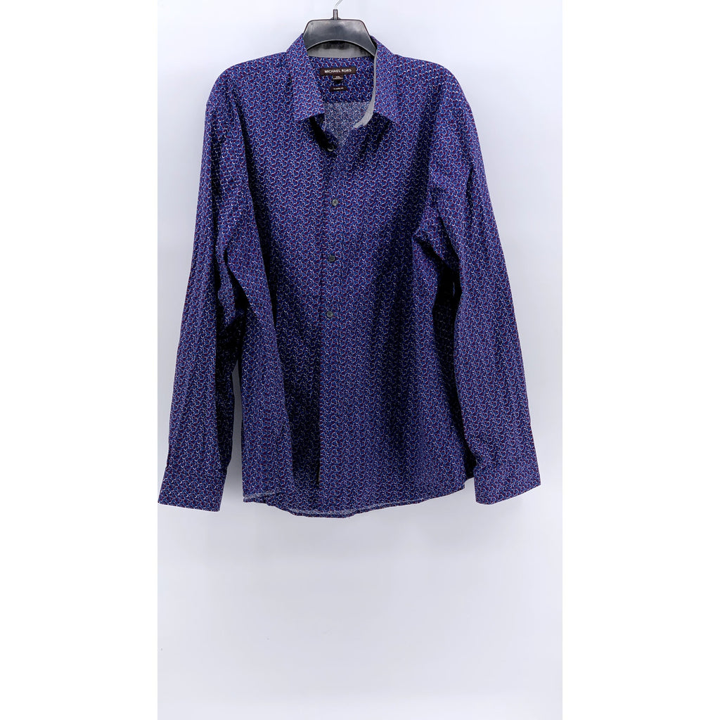 MICHAEL KORS Men's Blue Printed Classic Fit Button-Up Shirt SZ XXL