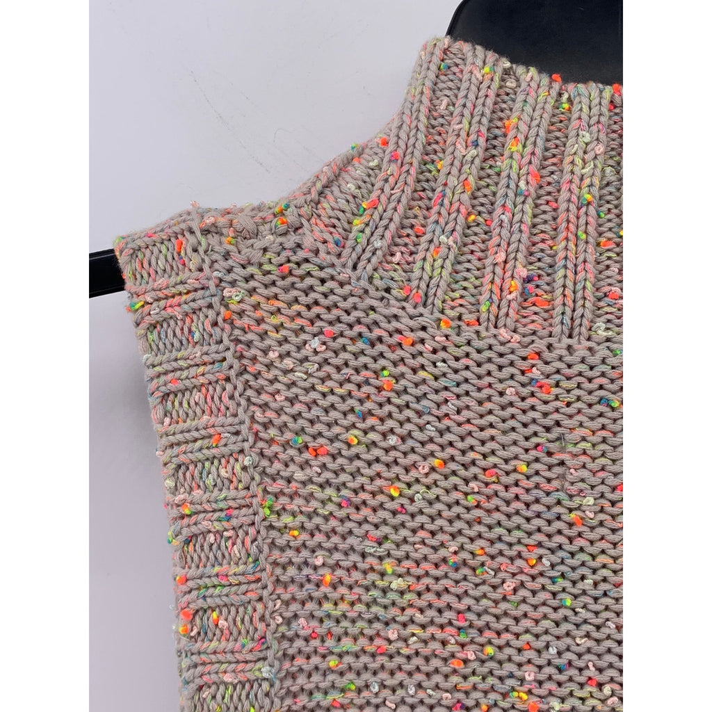 ANTHROPOLOGIE Women's Beige-Multi Mock-Neck Brea Confetti Sweater Vest SZ M