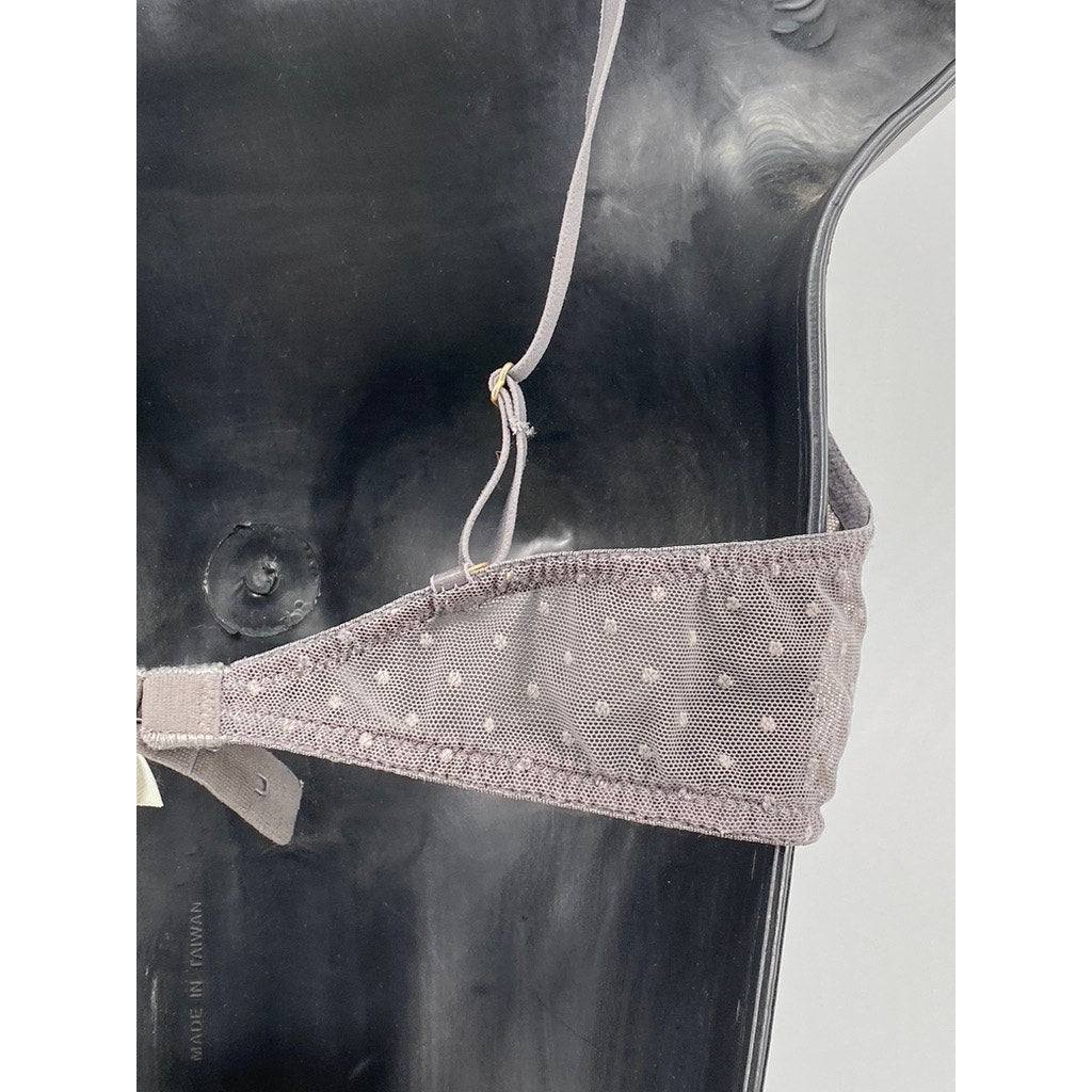 MADEWELL Women's Gray Dot Floral Lace Mesh Spaghetti Strap Bra SZ M