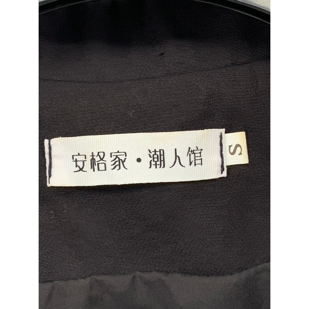 Women's Black Solid Single-Button Notch Collar Long Sleeve Cropped Blazer SZ S