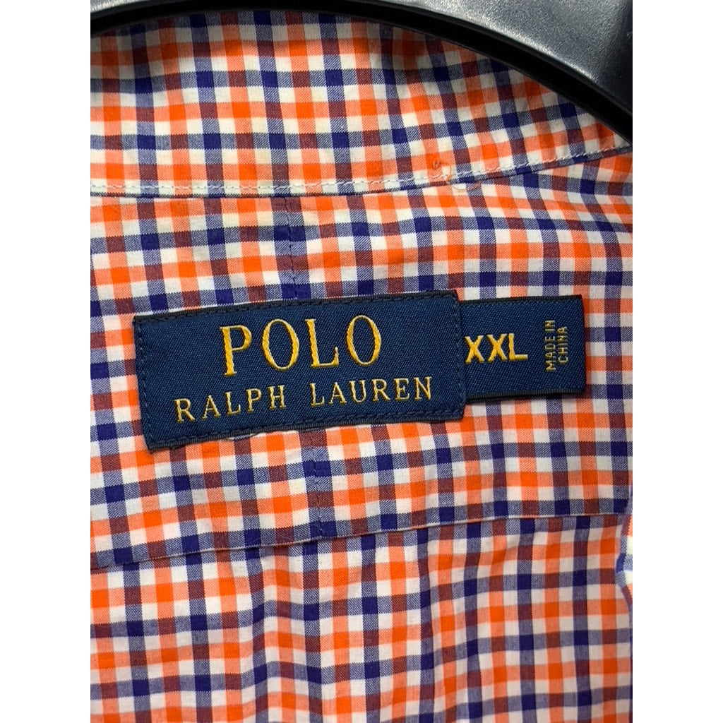 POLO RALPH LAUREN Men's Orange-Navy Gingham Button-Up Long Sleeve Shirt SZ 2XL